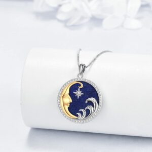 HUKKUN Moon Necklace Sterling Silver Natural Lapis Lazuli Moon and Star Necklace Moon Jewelry