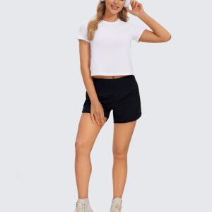 CRZ YOGA Women's Pima Cotton Short Sleeve Crop Tops High Neck Cropped Workout Tops Yoga Athletic Shirts Casual T-Shirt White X-Small