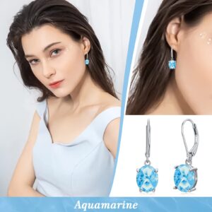 Blue Birthstone Earrings 925 Sterling Silver Created Aquamarine Earrings for Women, Birthday Dangle Earrings for Women