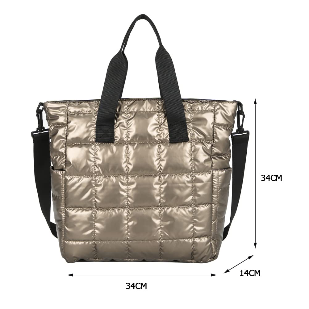 AZURAOKEY Women Lar Quilted Puffer Tote Bag Nylon ow Shopper Bag Women er tch th Handle Fem