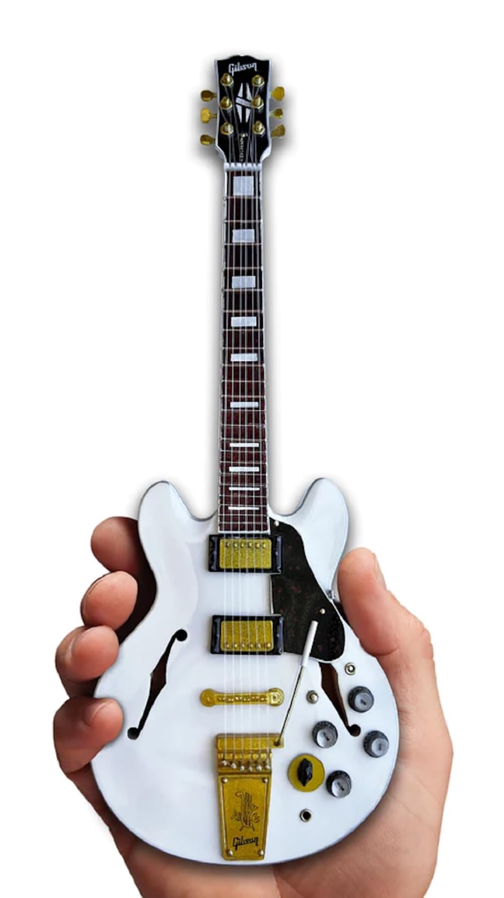 AXE HEAVEN Alex Lifeson Signature ES-355 Gibson Alpine White Miniature Guitar Model, 10"L x 4"W x 3"H"