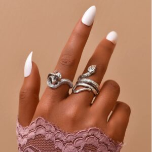 Silver Snake Ring Set Silver Snake Rings for Women Serpent Ring Adjustable Vintage Rings Punk Goth Rings Gold Snake Silver Ring Set Snake Jewelry