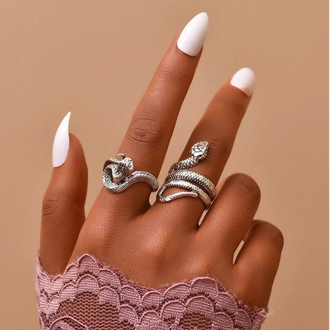 Silver Snake Ring Set Silver Snake Rings for Women Serpent Ring Adjustable Vintage Rings Punk Goth Rings Gold Snake Silver Ring Set Snake Jewelry