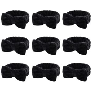 WHAVEL 9 Pack Black Microfiber Hairband for Washing Face, Makeup Headband Skincare Headbands Bow Headbands Facial Headband Soft Fluffy Headband for Women (A. Black)