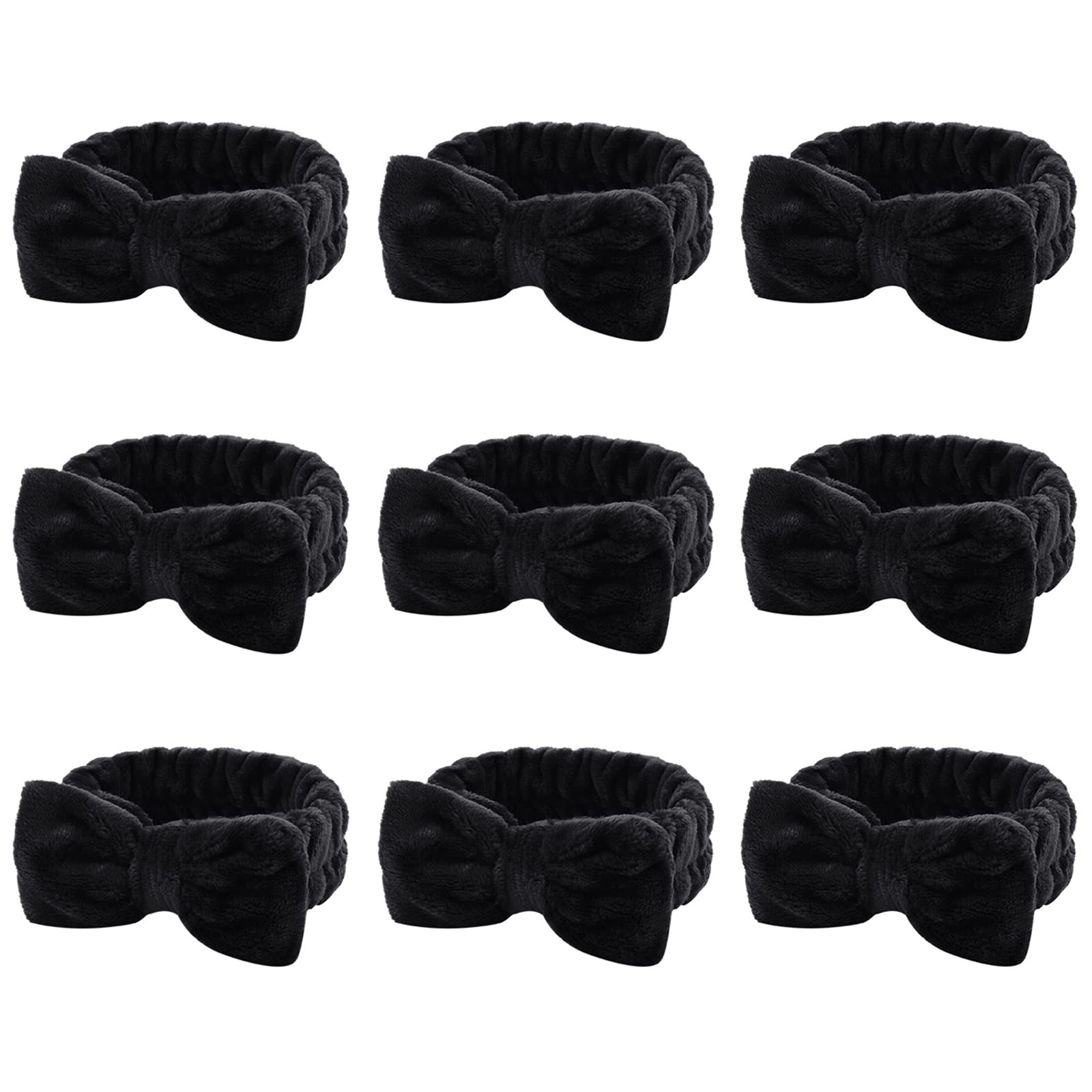 WHAVEL 9 Pack Black Microfiber Hairband for Washing Face, Makeup Headband Skincare Headbands Bow Headbands Facial Headband Soft Fluffy Headband for Women (A. Black)