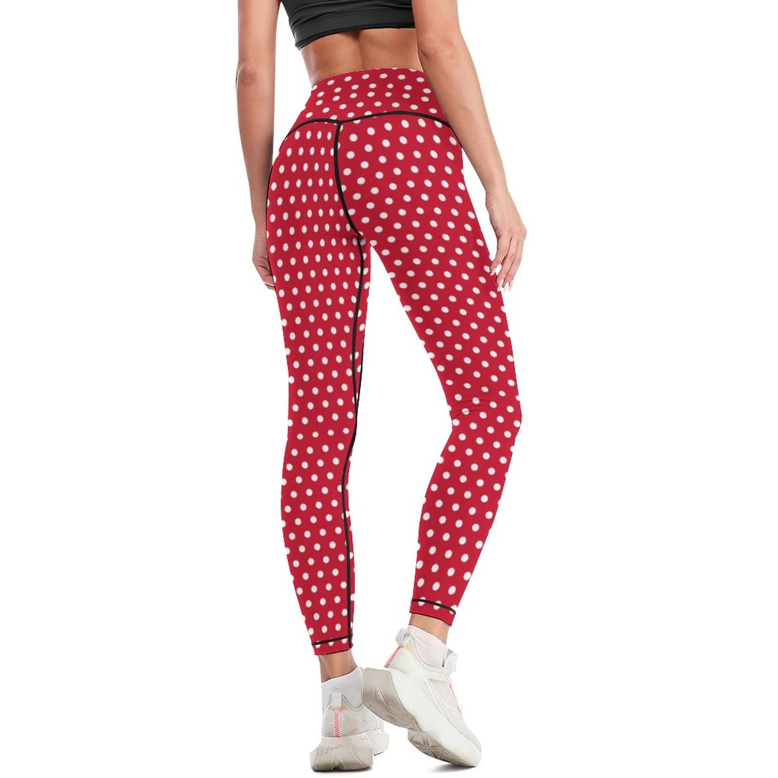 Lurhonp Women's Polka Dot Workout Leggings High Waist Tummy Control Yoga Pants,Red,2XL