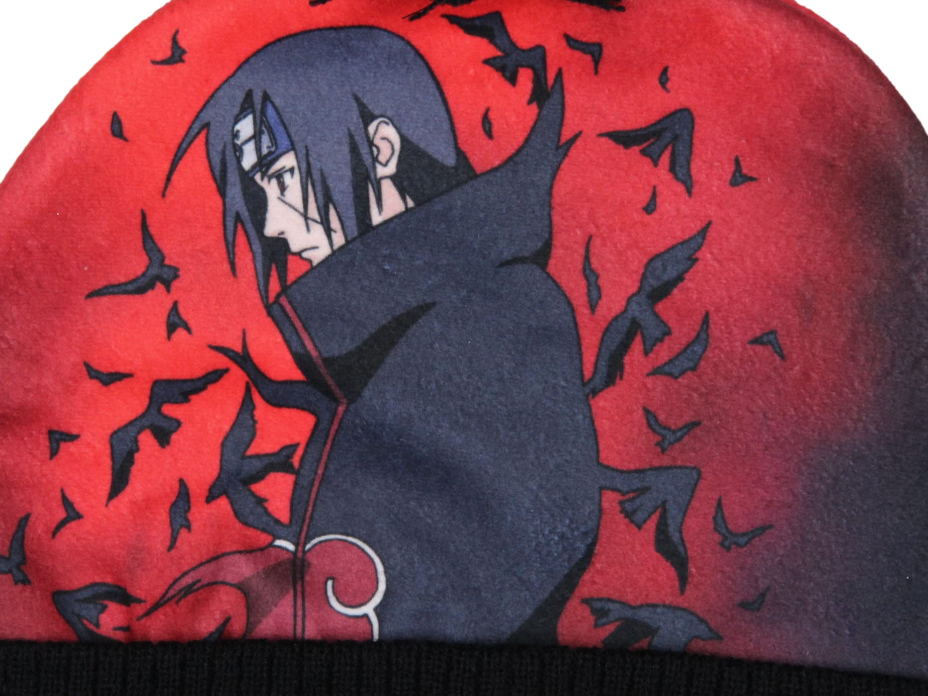 Bioworld Naruto Shippuden Itachi Akatsuki Shinobi Organization Cuffed Pom Beanie Hat Black