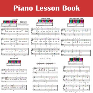 Beginner Piano Book for Kids, Piano Keyboard Stickers, 50 Amazing & Popular Songs, Color Piano Key Stickers for 88/76/61/54/49/37 Key Keyboards, Transparent and Removable