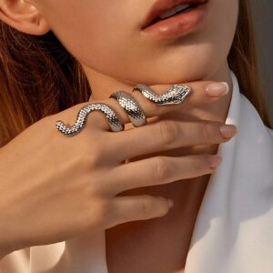 Silver Snake Ring Set Silver Snake Rings for Women Serpent Ring Adjustable Vintage Rings Punk Goth Rings Gold Snake Silver Ring Set Snake Jewelry