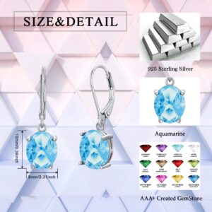 Blue Birthstone Earrings 925 Sterling Silver Created Aquamarine Earrings for Women, Birthday Dangle Earrings for Women