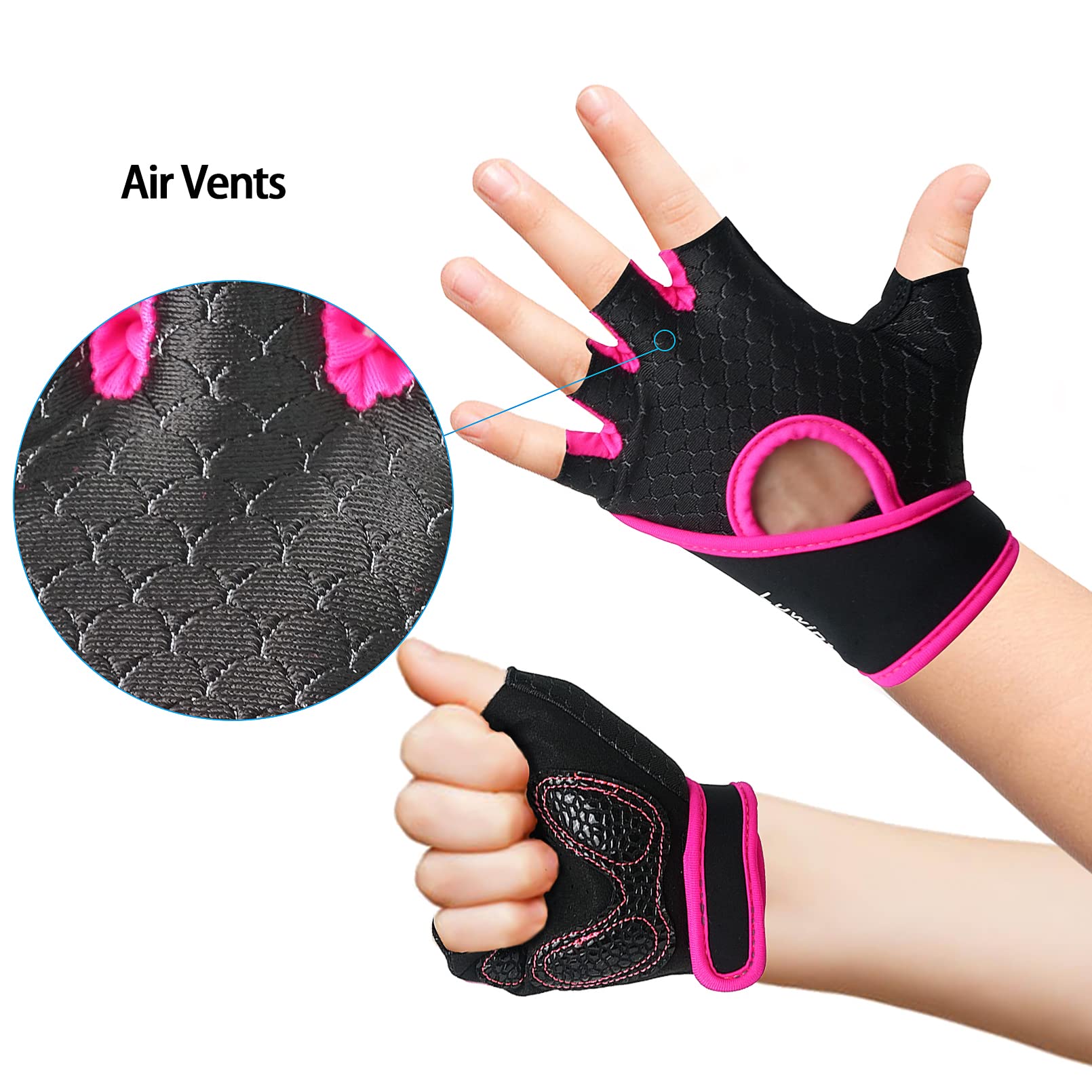 Luwint Kids Workout Gloves, Ventilated Grip Exercise Gloves for Boys and Girls Weightlifting Hanging Gym, Children 6-8 Years (Pink, Medium)