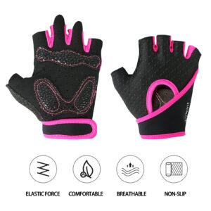 Luwint Kids Workout Gloves, Ventilated Grip Exercise Gloves for Boys and Girls Weightlifting Hanging Gym, Children 6-8 Years (Pink, Medium)