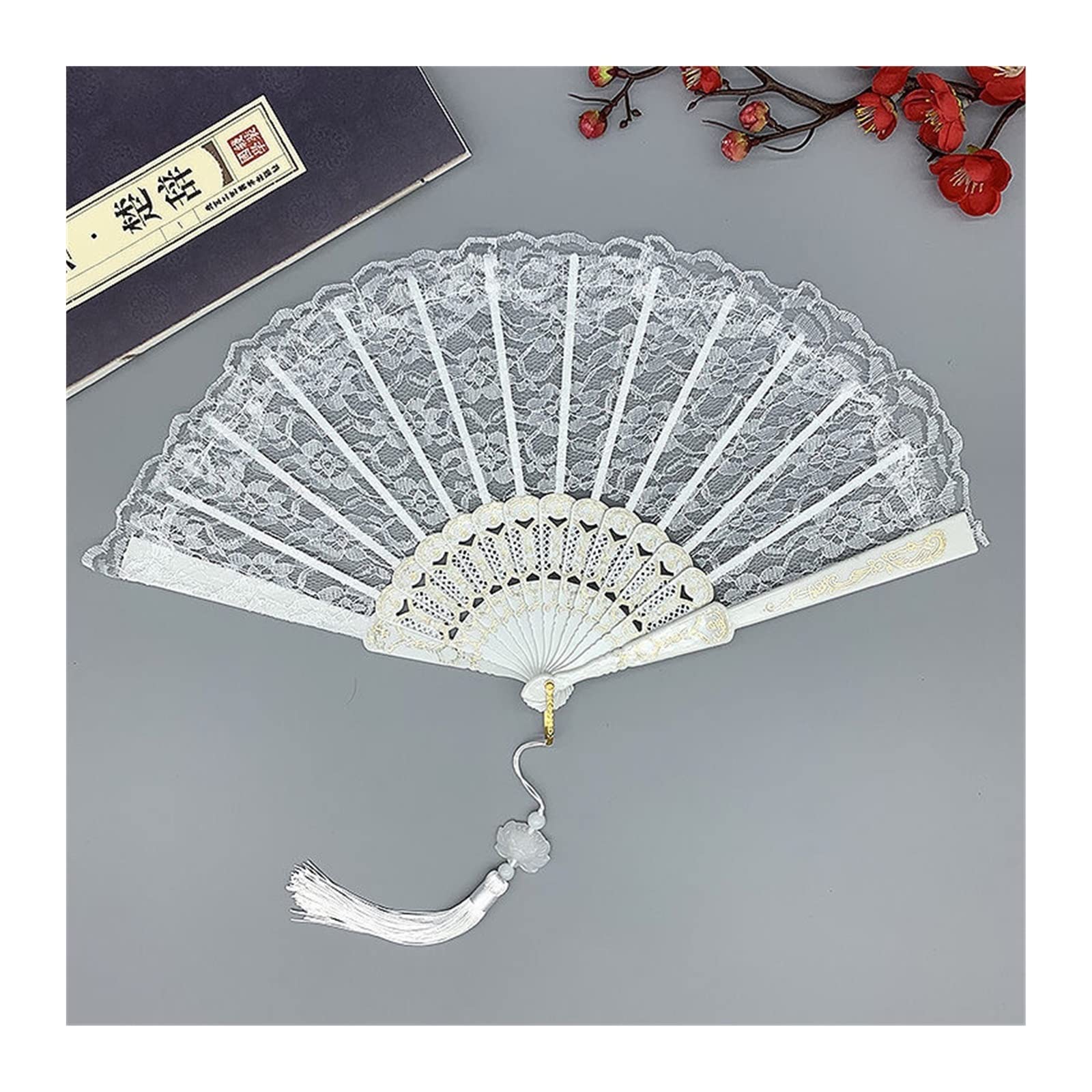 IXOUP Retro Style Lace Cheongsam Fan Folding Fan Lace Fan Catwalk Hanfu Black Circular Fan Small Fan (Color : 2)