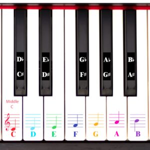 Beginner Piano Book for Kids, Piano Keyboard Stickers, 50 Amazing & Popular Songs, Color Piano Key Stickers for 88/76/61/54/49/37 Key Keyboards, Transparent and Removable