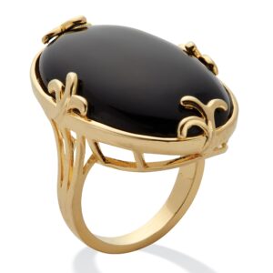 PalmBeach Jewelry 18k Yellow Gold Plated Oval Shaped Genuine Black Agate Green Jade or Rose Quartz Ring Size 8