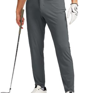 Men's Stretch Golf Pants with 6 Pockets Slim Fit Dress Pants for Men Travel Casual Work (Ink Grey, L)