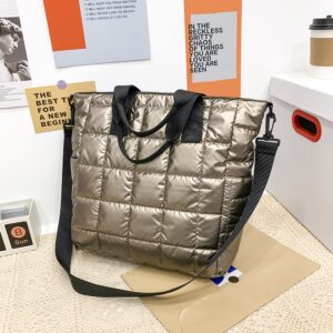 AZURAOKEY Women Lar Quilted Puffer Tote Bag Nylon ow Shopper Bag Women er tch th Handle Fem