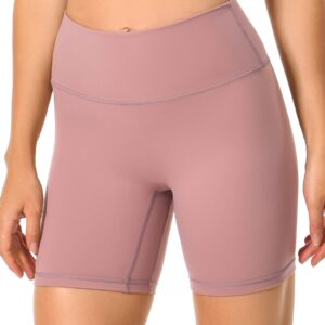 YUNOGA Women's High Waist Athletic Shorts 6" Inseam Yoga Shorts No Front Seam Workout Running Biker Shorts (S, Pink)