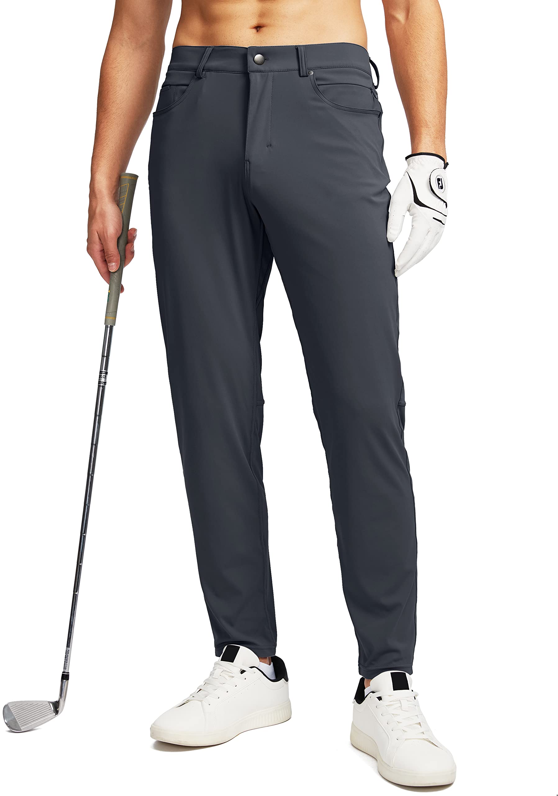 G Gradual Men's Stretch Golf Pants with 6 Pockets Slim Fit Dress Pants for Men Travel Casual Work (Dark Grey, XL)