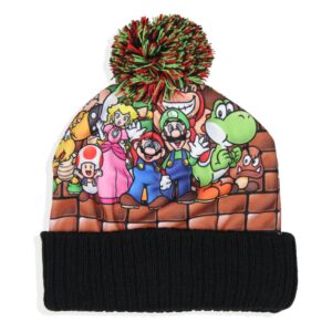 Nintendo Super Mario Multi Character Embroidered Logo Cuffed Pom Beanie Hat