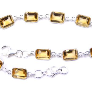 Natural Citrine Cut Gemstone 925 Sterling Silver Bezel Bracelet