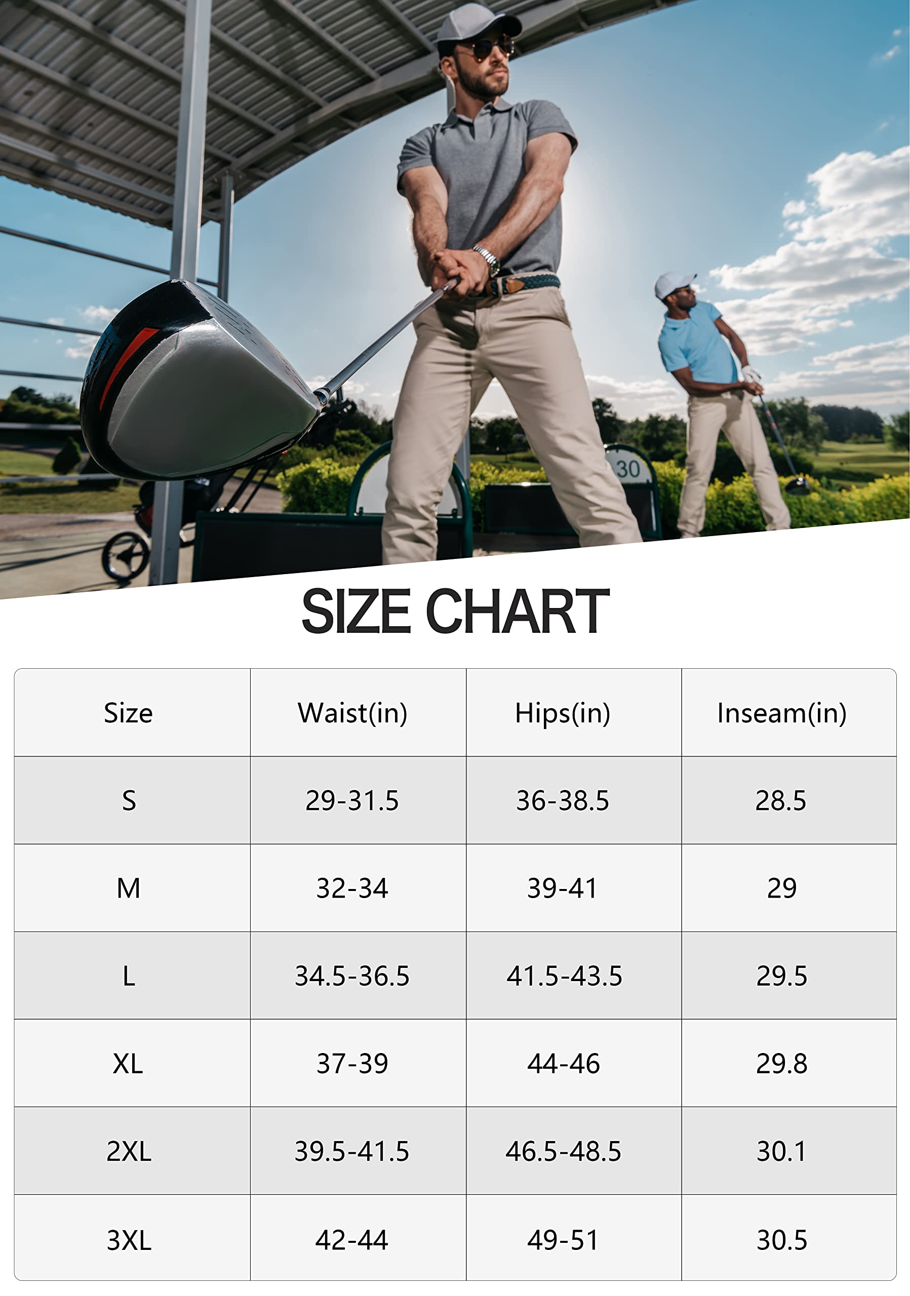 Men's Stretch Golf Pants with 6 Pockets Slim Fit Dress Pants for Men Travel Casual Work (Ink Grey, L)