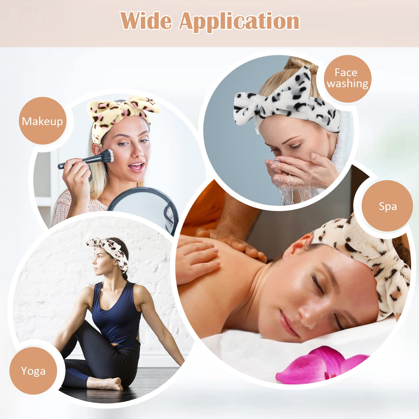 WHAVEL Hairband, 6 Pack Leopard Spa Headband Makeup Headband for Washing Face, Microfiber Bow Headbands Facial Fluffy Hair Band for Washing Face, Ideal for Skincare, Yoga, Shower, Party