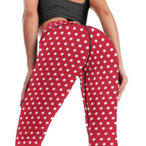 Lurhonp Women's Polka Dot Workout Leggings High Waist Tummy Control Yoga Pants,Red,2XL