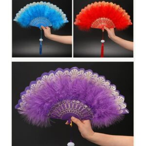 IXOUP Feather Fan Dance Cheongsam Catwalk Folding Fan Hanfu Lace Fan Ancient Style Black Female Dance Fan (Color : Small)