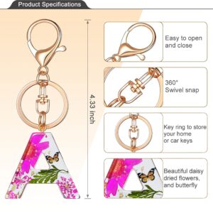 Initial Letter Butterfly Flower Pink Keychain Birthday gifts for Women Girl Backpack Wallet Car Key Cute Bling Keychain