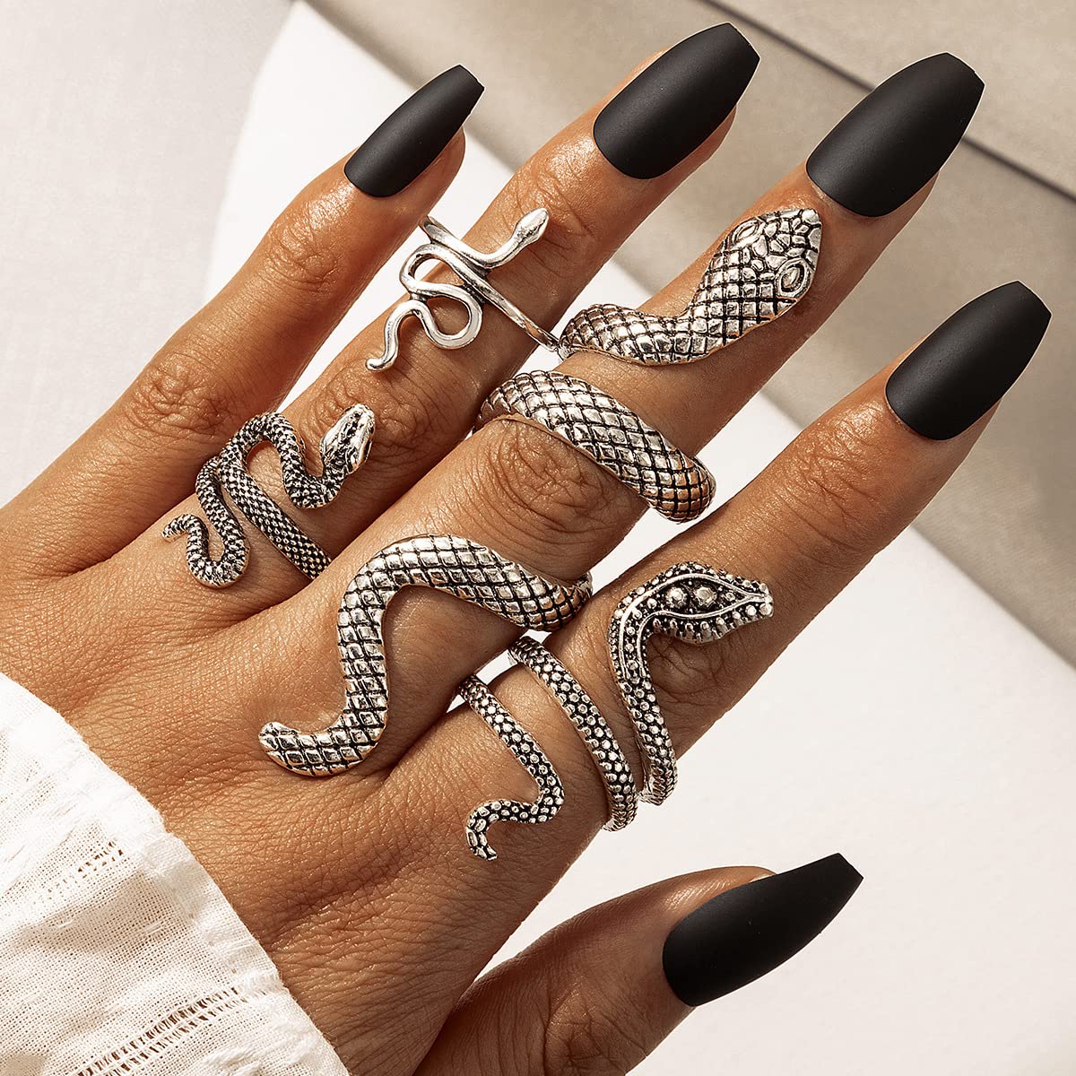 Silver Snake Ring Set Silver Snake Rings for Women Serpent Ring Adjustable Vintage Rings Punk Goth Rings Gold Snake Silver Ring Set Snake Jewelry