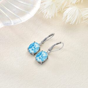 Blue Birthstone Earrings 925 Sterling Silver Created Aquamarine Earrings for Women, Birthday Dangle Earrings for Women