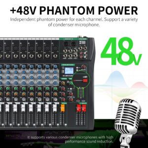 XTUGA CT120 12-Channel Professional Audio Mixer for Computer Recording Sound Controller Interface Built-in Digital Effect Studio Mixer with 48V Phantom Power,RCA Input/Output,MP3,Bluetooth,EQ