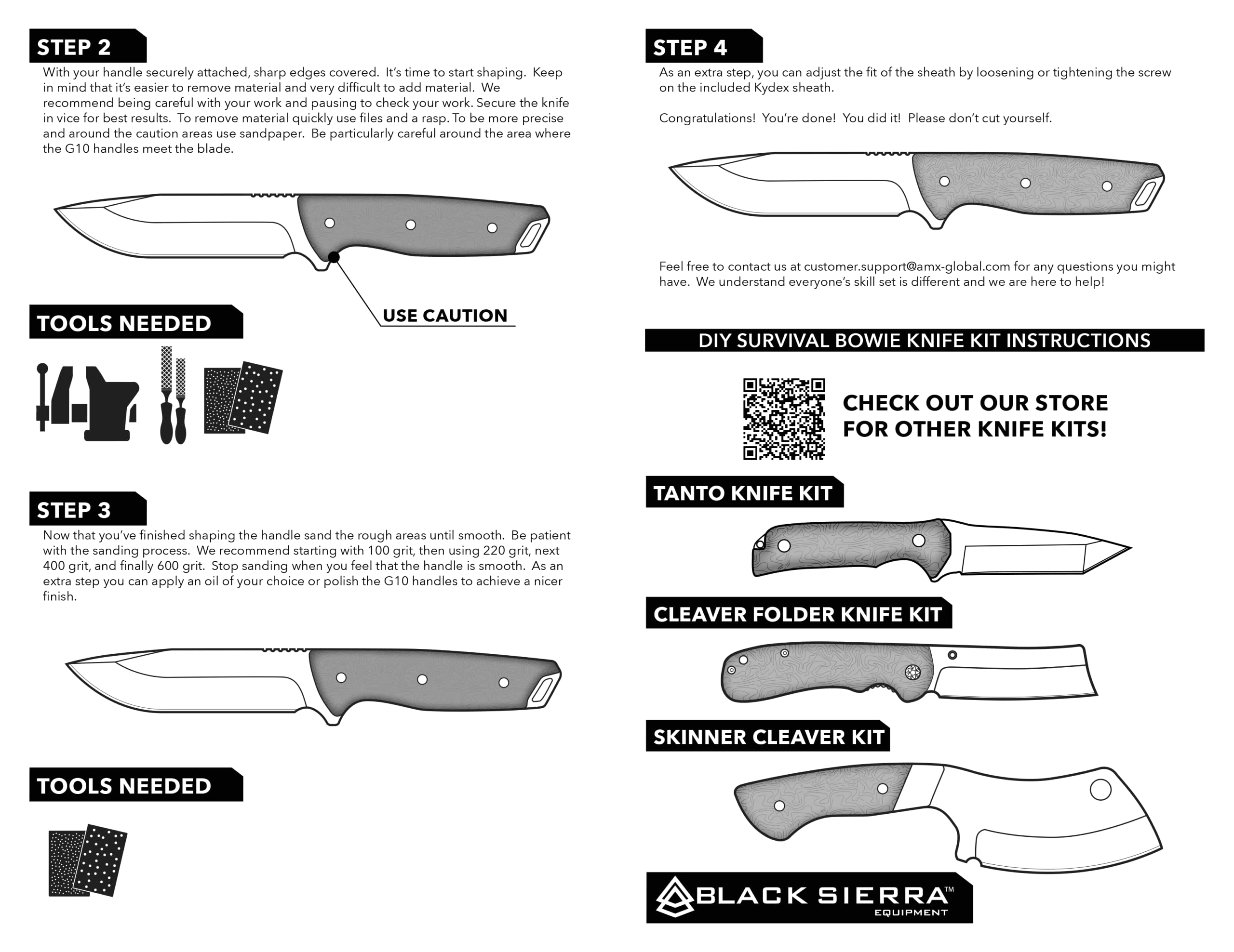 Black Sierra Survival Bowie Knife Building Kit - Hunting Knife with Sheath, DIY Stainless Steel Fixed Blade Full Tang Camping Knife comes with Kydex Sheath, Gift Idea