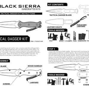 Black Sierra Tactical Dual Edge Knife Building Kit, DIY Fixed Stainless Steel Blade Comes with Leather Sheath, Hobbyist Knife Kit for Survival, Camping, Hunting, Fishing, Gifts