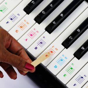 Beginner Piano Book for Kids, Piano Keyboard Stickers, 50 Amazing & Popular Songs, Color Piano Key Stickers for 88/76/61/54/49/37 Key Keyboards, Transparent and Removable