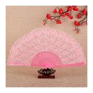 IXOUP Retro Style Lace Cheongsam Fan Folding Fan Lace Fan Catwalk Hanfu Black Circular Fan Small Fan (Color : 2)