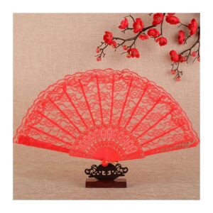 IXOUP Retro Style Lace Cheongsam Fan Folding Fan Lace Fan Catwalk Hanfu Black Circular Fan Small Fan (Color : 2)