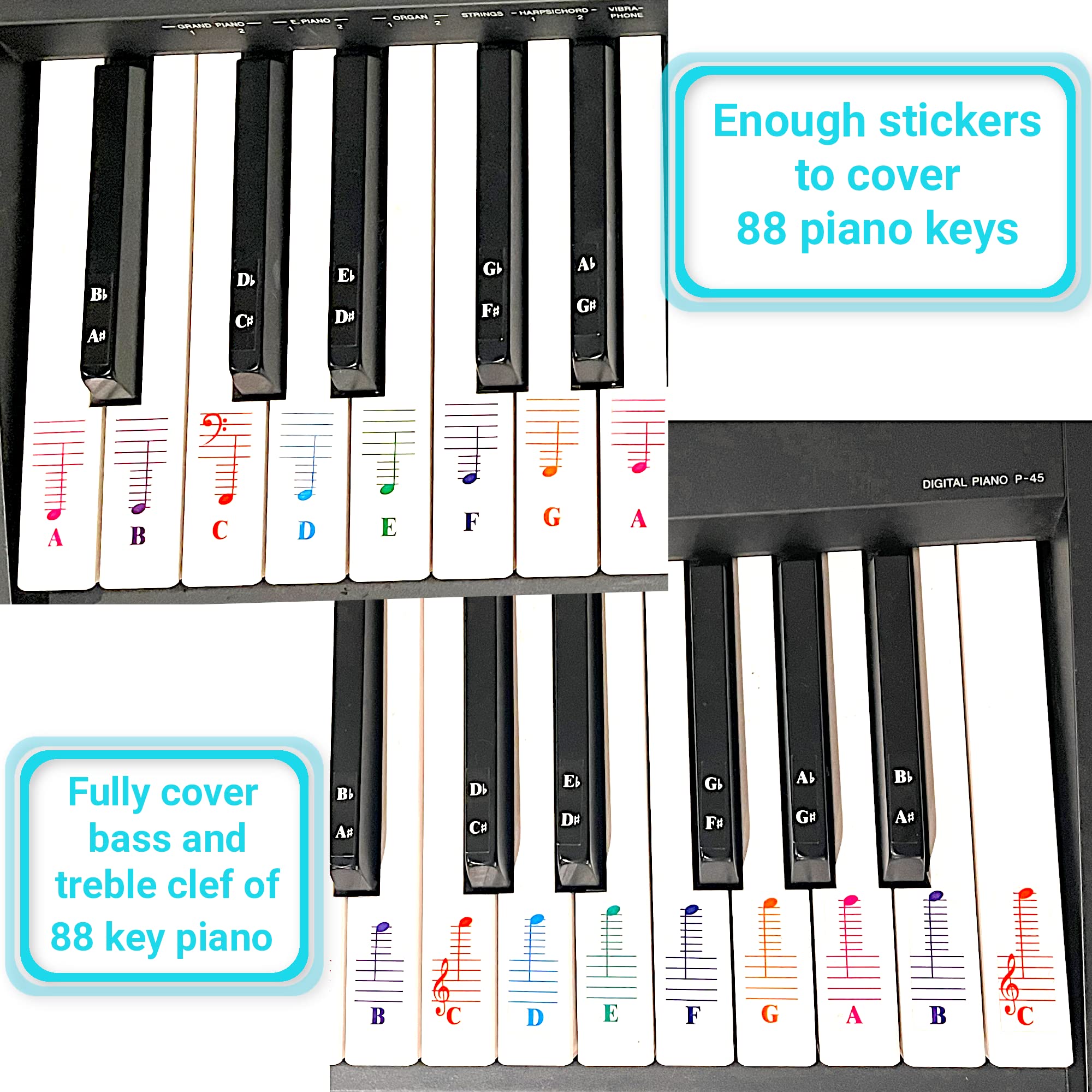 Beginner Piano Book for Kids, Piano Keyboard Stickers, 50 Amazing & Popular Songs, Color Piano Key Stickers for 88/76/61/54/49/37 Key Keyboards, Transparent and Removable