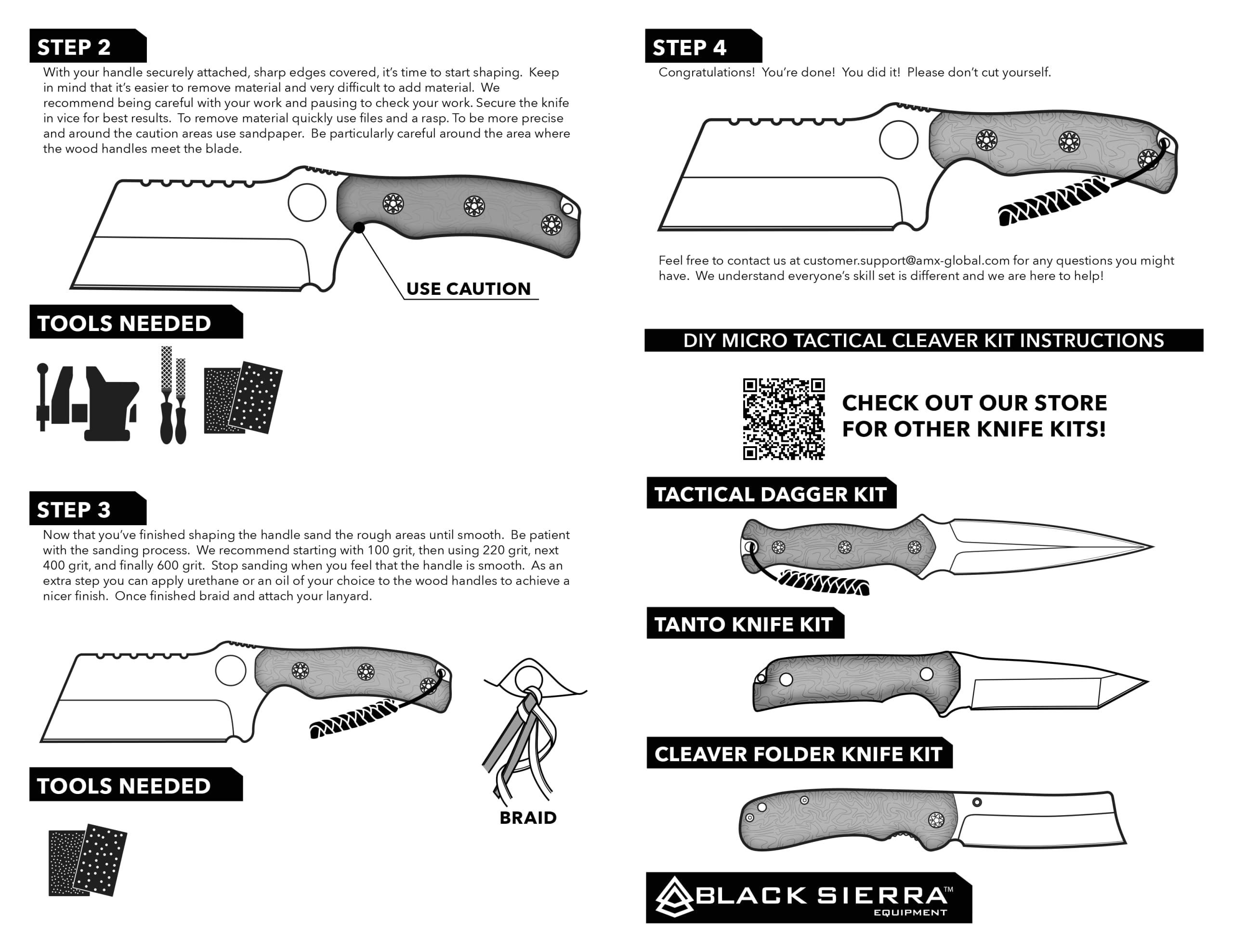 Black Sierra Micro Cleaver Knife Building Kit, Hammered Finish Fixed Steel Blade with Leather Sheath, Hobbyist Chef Knife, Carbon Steel Cutlery Meat Cutting Blade, Perfect for Father's Day or a Gift for Him