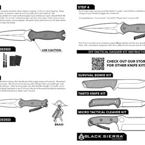 Black Sierra Tactical Dual Edge Knife Building Kit, DIY Fixed Stainless Steel Blade Comes with Leather Sheath, Hobbyist Knife Kit for Survival, Camping, Hunting, Fishing, Gifts