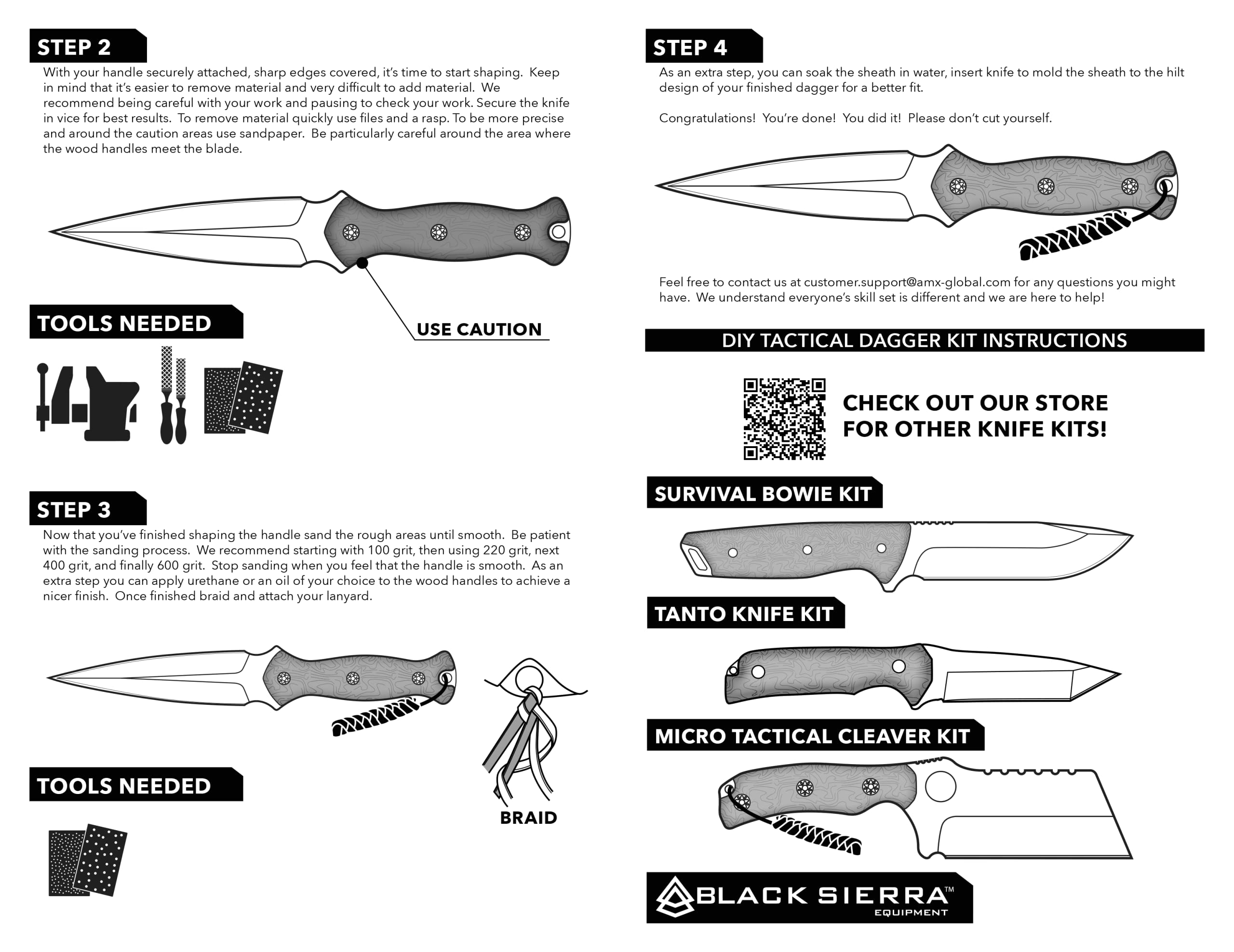 Black Sierra Tactical Dual Edge Knife Building Kit, DIY Fixed Stainless Steel Blade Comes with Leather Sheath, Hobbyist Knife Kit for Survival, Camping, Hunting, Fishing, Gifts