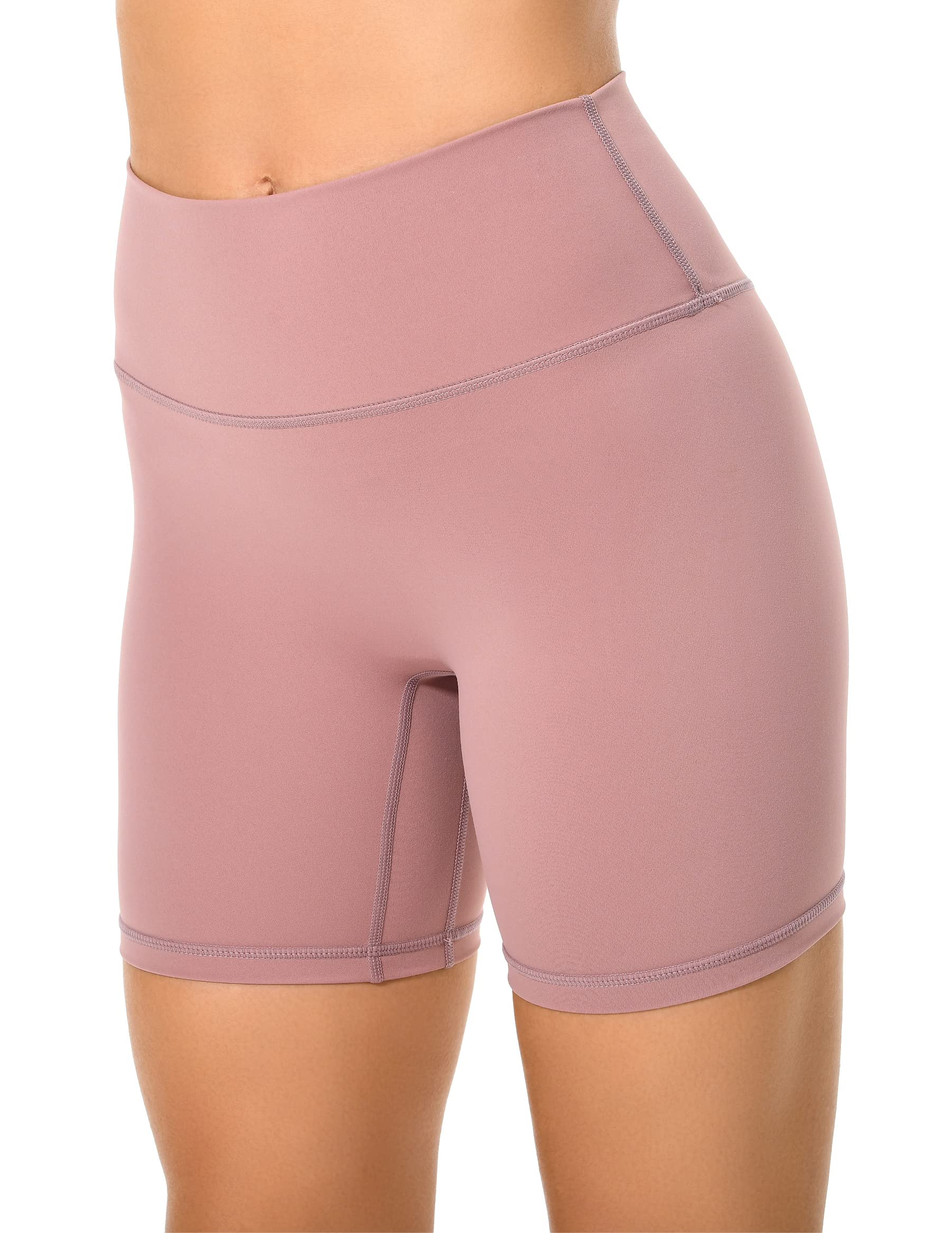 YUNOGA Women's High Waist Athletic Shorts 6" Inseam Yoga Shorts No Front Seam Workout Running Biker Shorts (S, Pink)