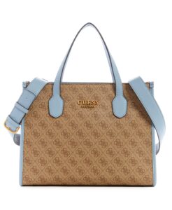 guess silvana small tote, latte logo/slate