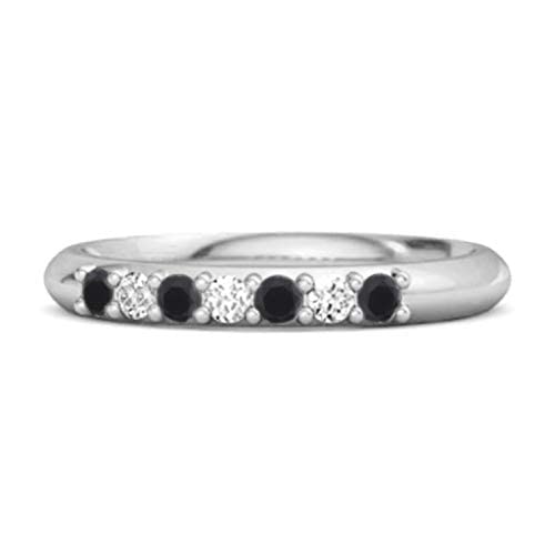 2MM Round Shape Black Spinel Gemstone Eternity Band 925 Sterling Silver Stackable Women Ring (Silver, 7)