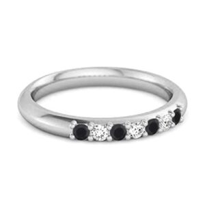 2MM Round Shape Black Spinel Gemstone Eternity Band 925 Sterling Silver Stackable Women Ring (Silver, 7)