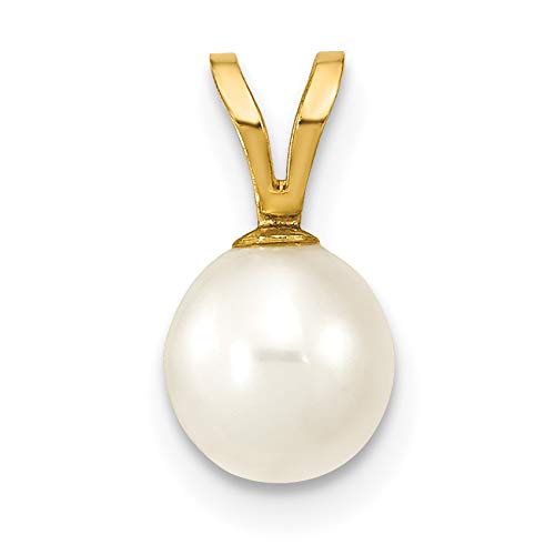 Avariah Solid 14K Yellow Gold 6-7mm White Round Freshwater Cultured Pearl Pendant - 10mm