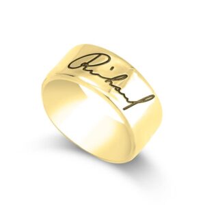 mjg personalized signature ring, stacking signature ring, actual handwriting band ring, personalized handwriting gift for her/him, birthday gift, christmas gift for her (gold finish)