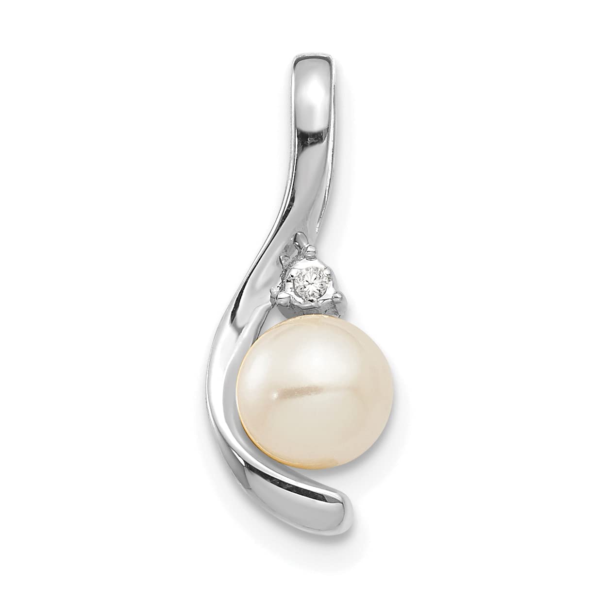 Avariah Solid 14k White Gold FW Cultured Pearl and Diamond Pendant - 17mm