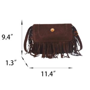 Vintage Western Cowgirl Style Fringe Crossbody Bags Country Women Hobo Hippie Grunge Tassel Faux Suede Shoulder Bags (Coffee,One Size)